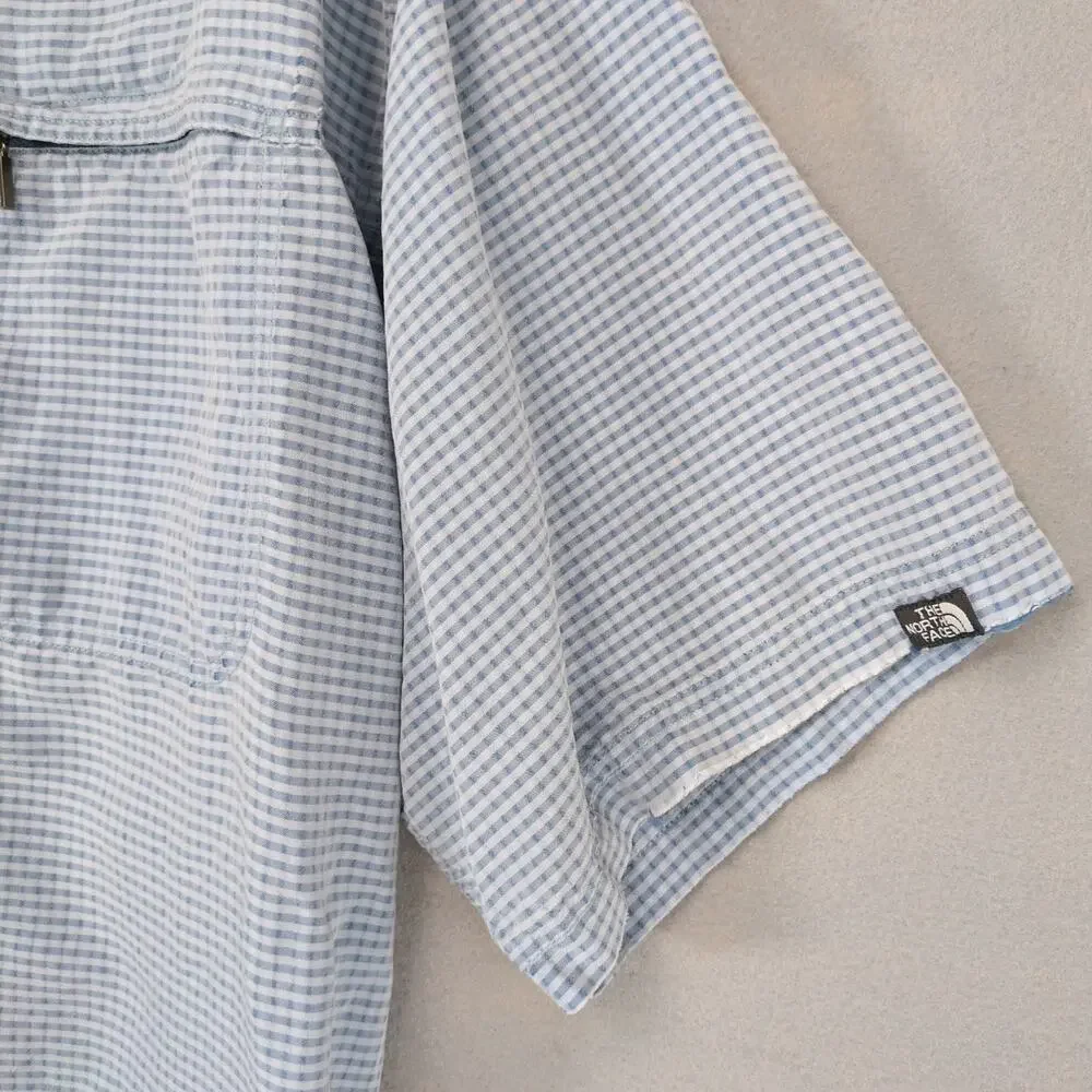 The North Face Men's XL Blue Check Button Up Shirt, Gorpcore Short Sleeve Hiking